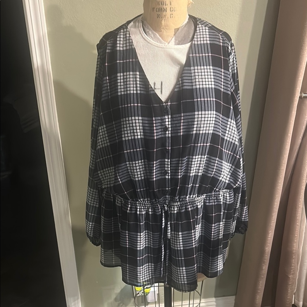 Lane Bryant Black and White Plaid Top